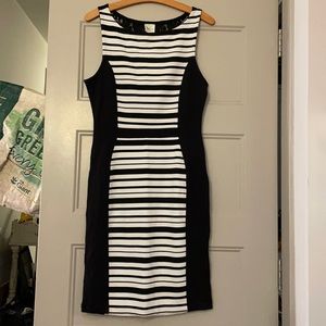 Anthropologie black and white dress with lace detail on the back.